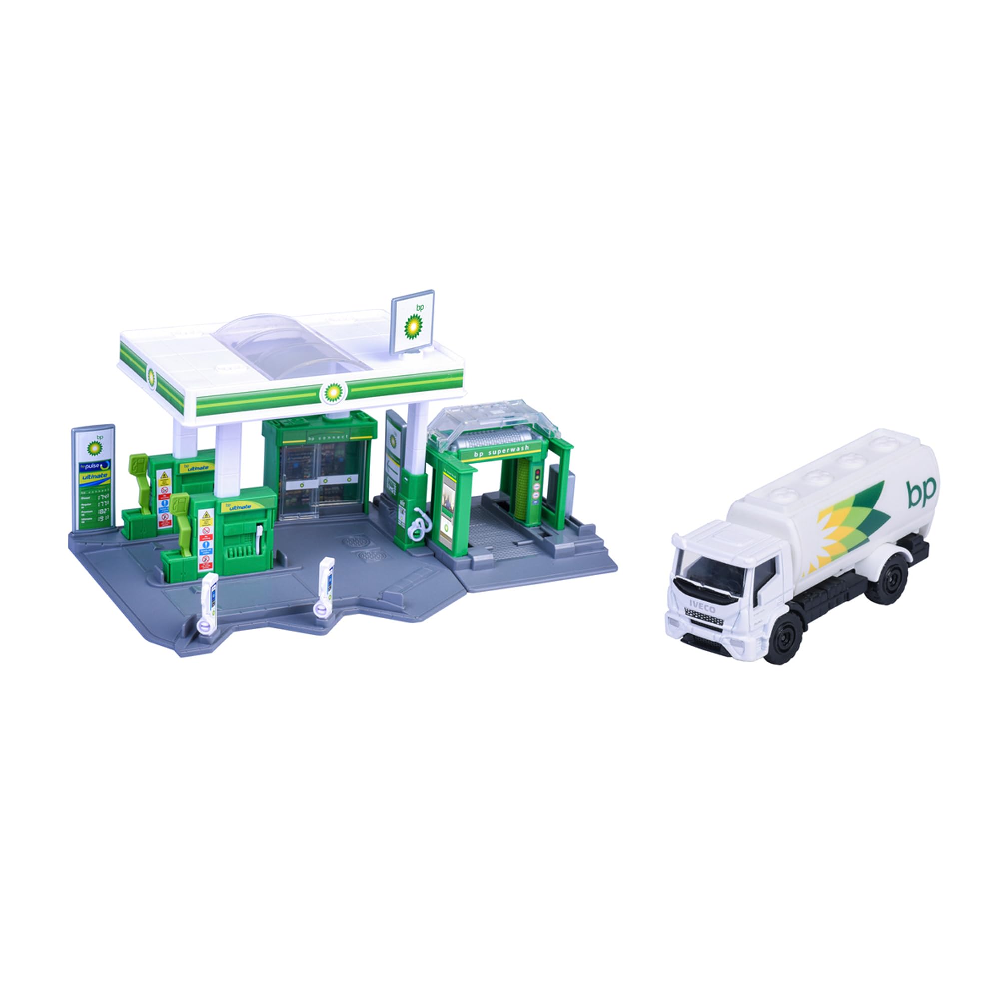 majorette-petrol-station-bp-spielzeug-tankstelle-mit-iveco-tankwagen image 1