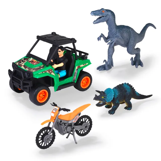 dickie-toys-dino-explorer-set-utv-bike-2-dinos-ranger image 1