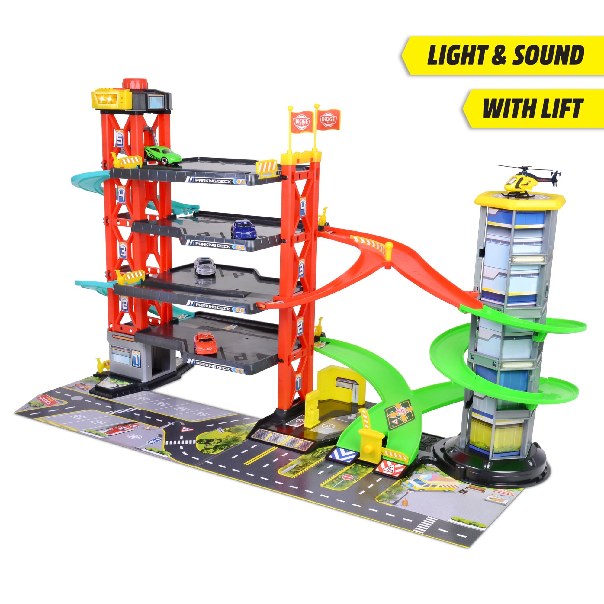 dickie-toys-parkhaus-4-st-ckig-87x52-cm-mit-5-ebenen-autos-helikopter image 2