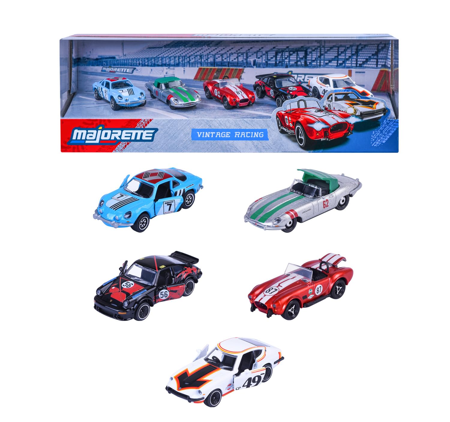 majorette-vintage-racing-auto-set-5er-shelby-cobra-porsche-934-u-a-metall-7-5-cm image 1