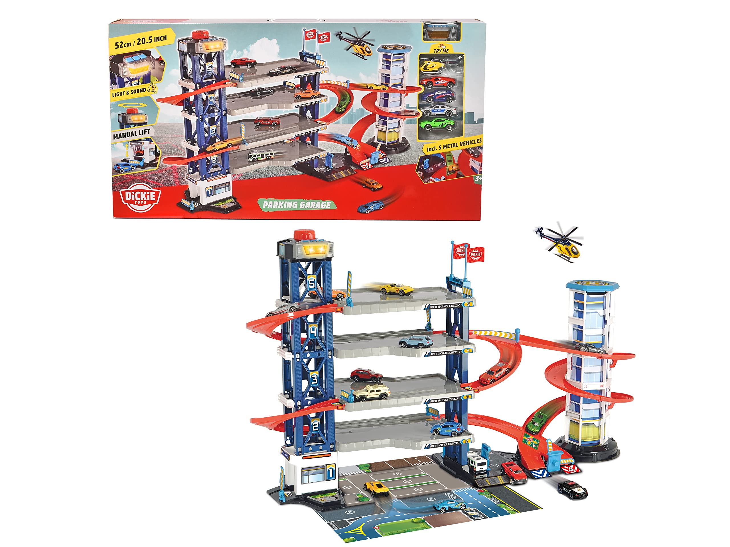 dickie-toys-parking-garage-parkhaus-4-etagen-mit-4-autos-helikopter-licht-sound image 2
