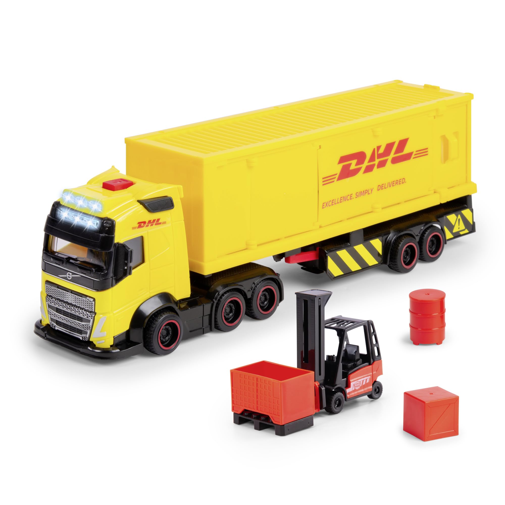 dickie-toys-volvo-dhl-truck-fh16-spielzeug-lkw-35-cm-mit-gabelstapler-licht-und- image 1