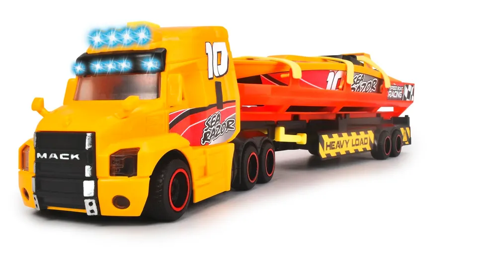dickie-toys-sea-race-truck-schwertransporter-mit-boot-und-anh-nger-orange image 1