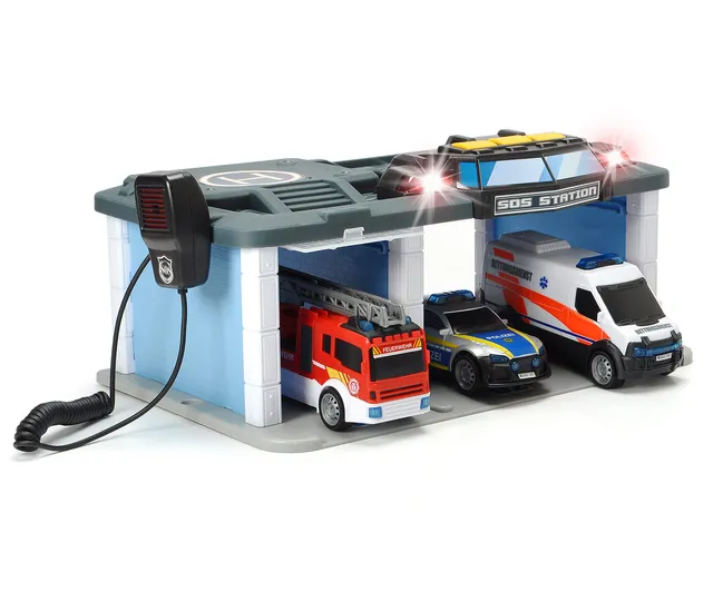 dickie-toys-sos-rettungsstation-mit-polizei-feuerwehr-krankenwagen-licht-sound image 1