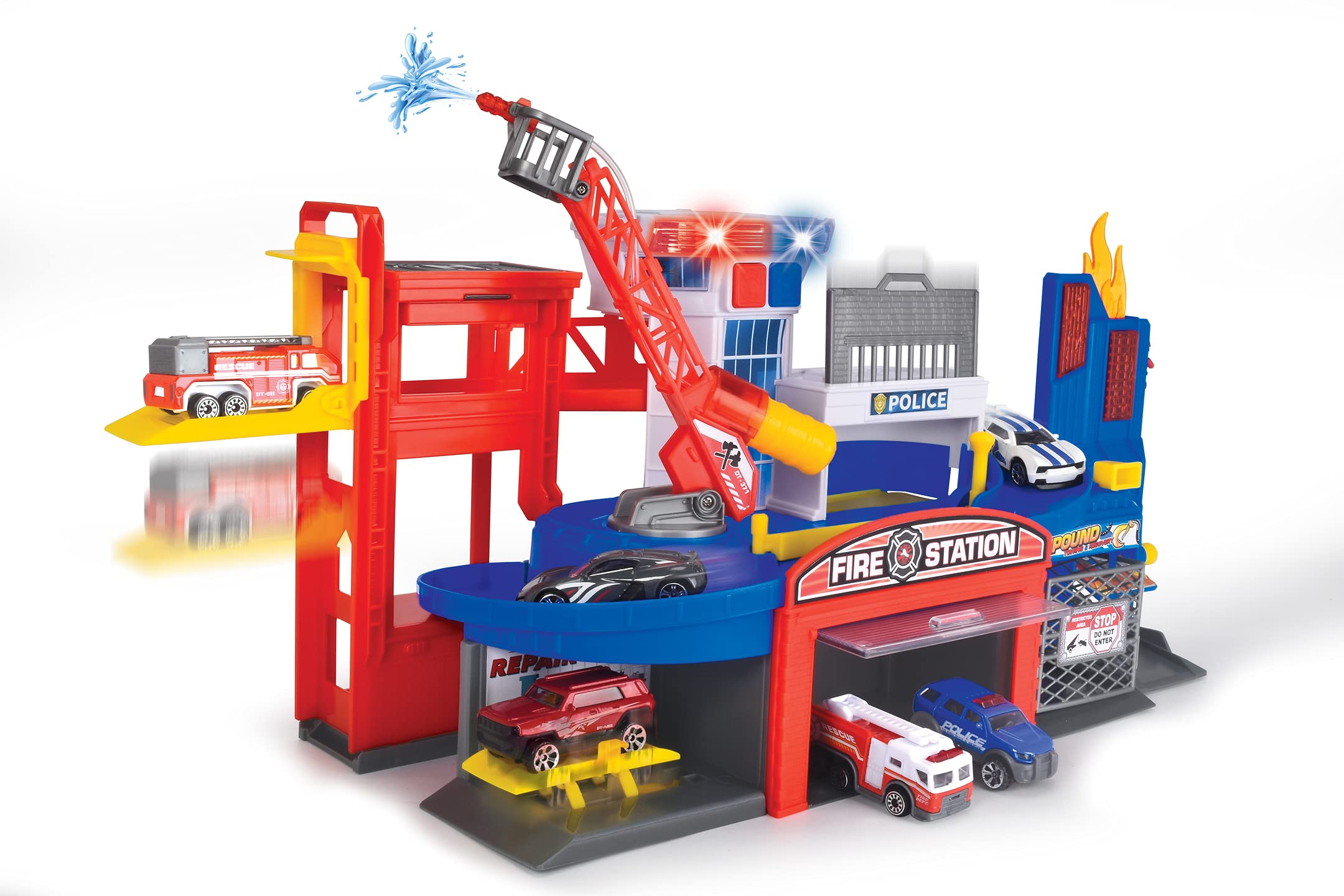 dickie-toys-parkgarage-feuerwehr-und-polizei-mit-2-autos image 2
