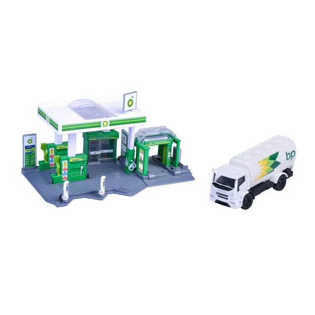 majorette-petrol-station-bp-spielzeug-tankstelle-mit-iveco-tankwagen image 1