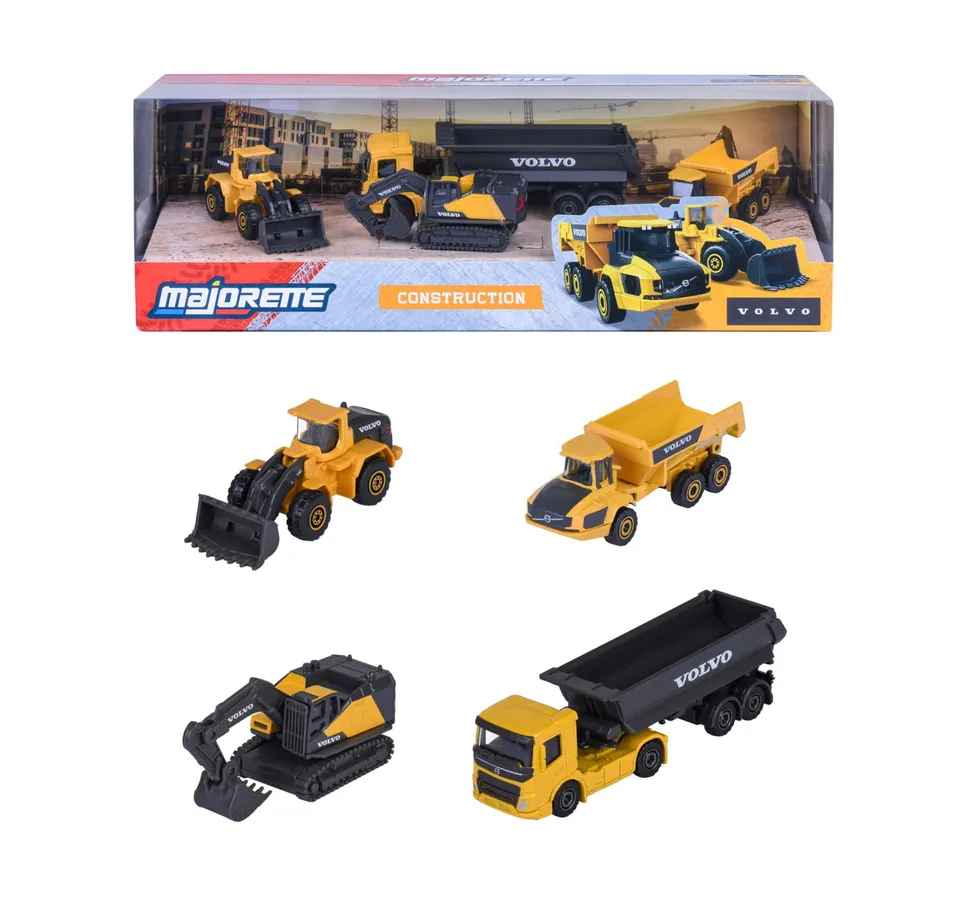 majorette-volvo-baustellenfahrzeuge-4er-geschenkset-bagger-radlader-kipplaster-k image 1