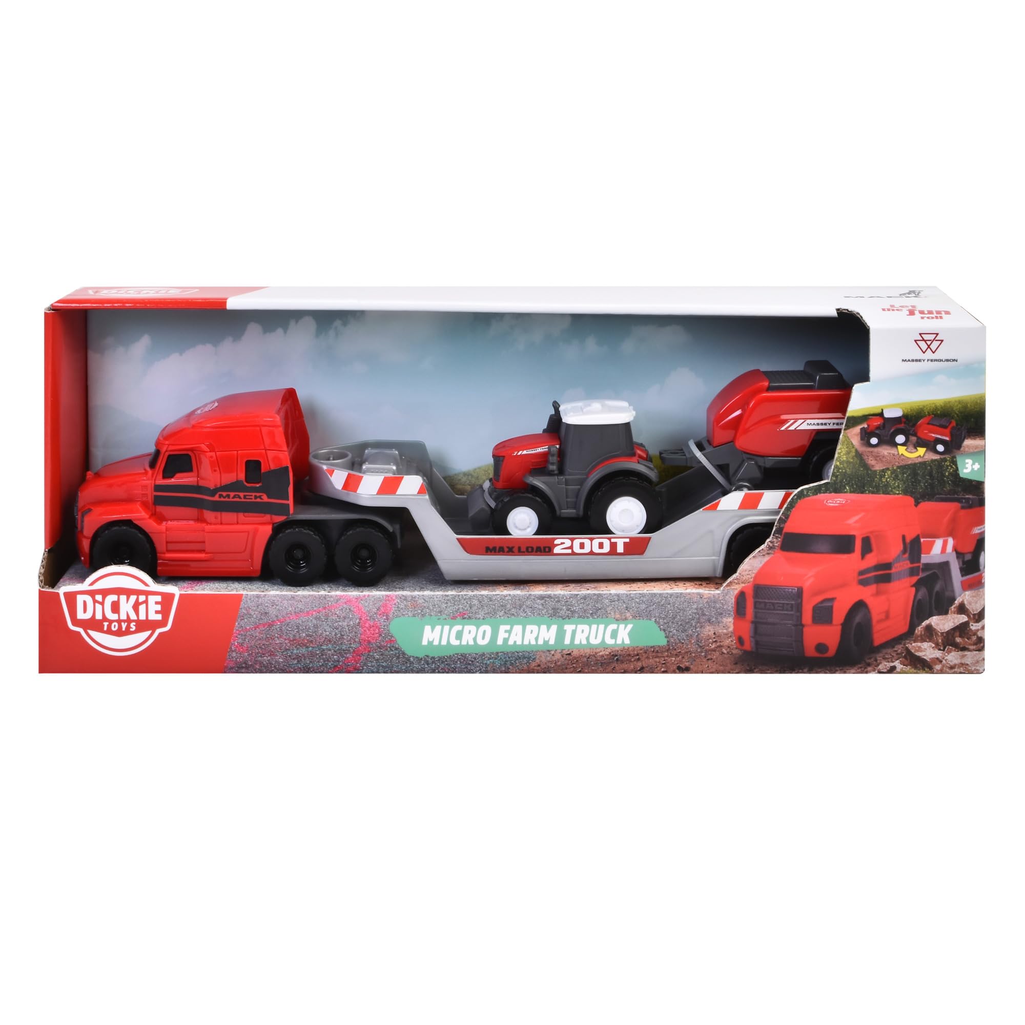 dickie-toys-massey-ferguson-bauernhof-3er-set-mack-truck-traktor-ballenpresse image 7