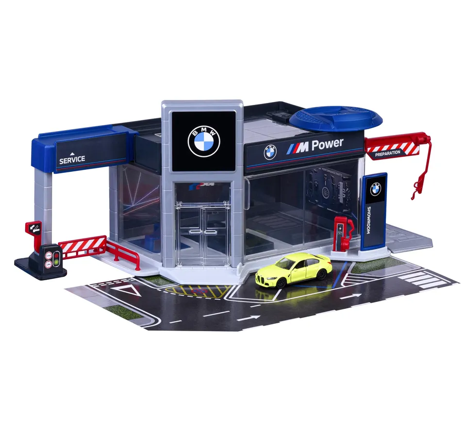 majorette-bmw-showroom-spielgarage-mit-bmw-m3-metallauto image 1