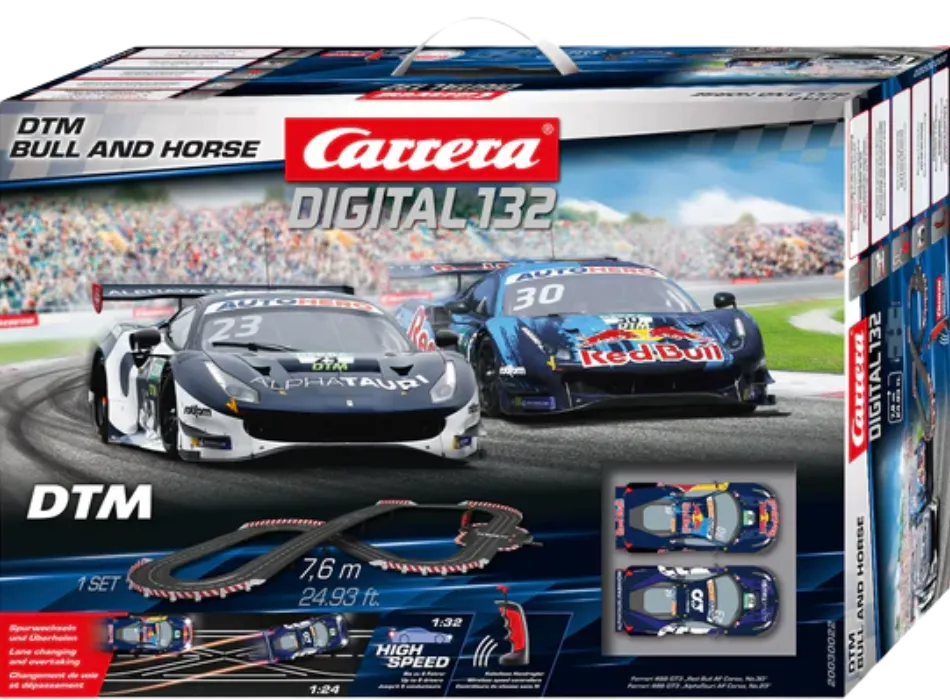 carrera-digital-132-dtm-bull-and-horse-rennbahn-set-ferrari-488-gt3 image 1