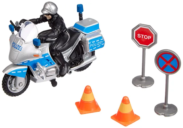 dickie-toys-polizeimotorrad-10-cm-mit-figur-pylonen-und-schildern-ab-3-jahren image 1