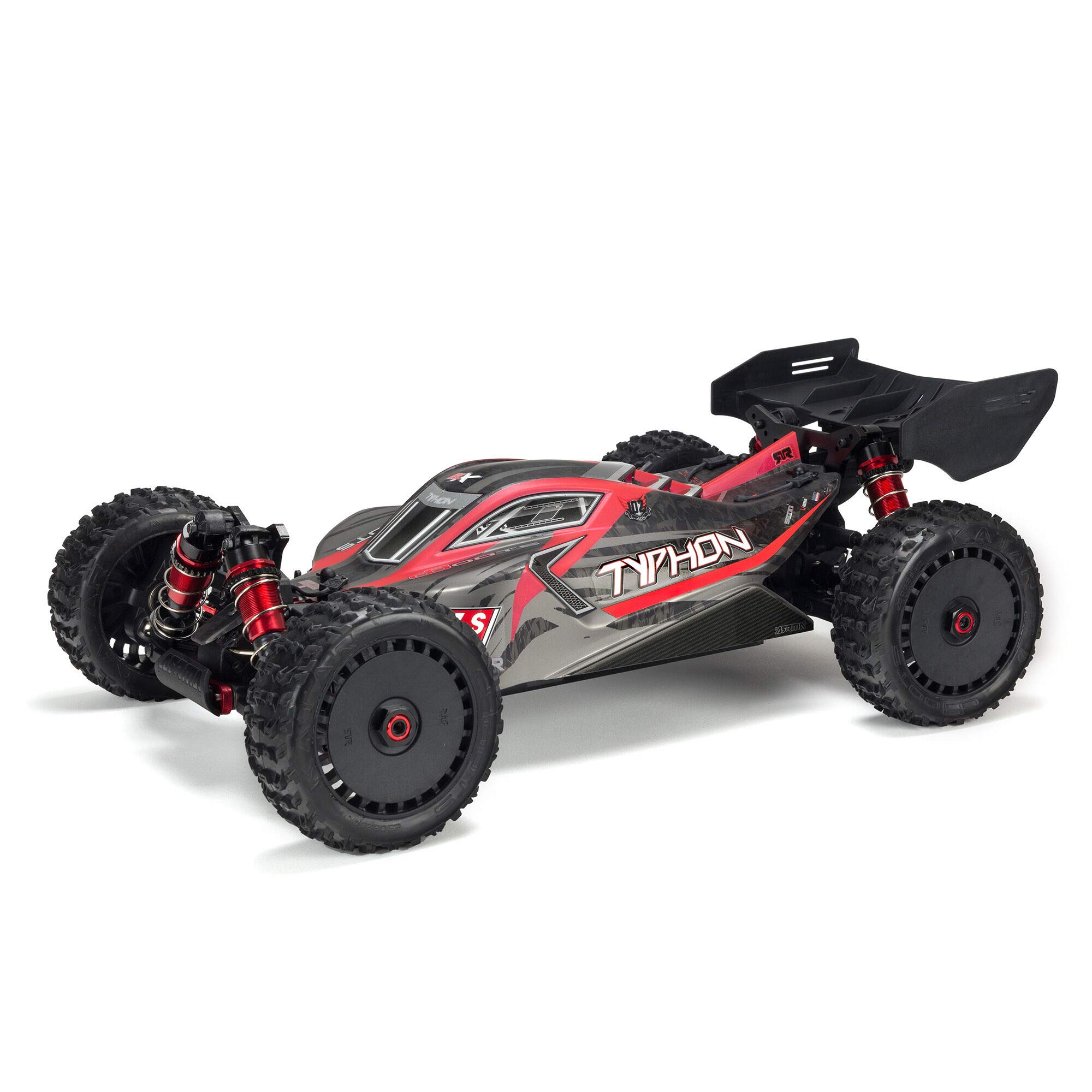 arrma-rc-auto-1-8-typhon-6s-v5-4wd-blx-buggy-mit-spektrum-firma-rtr-schwarz-rot- image 1