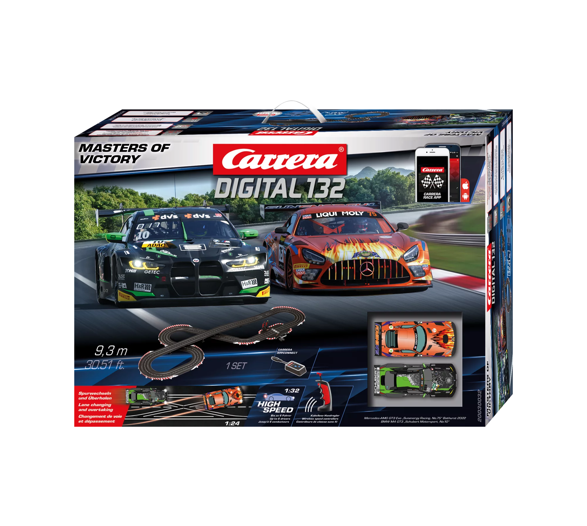 carrera-digital-132-masters-of-victory-slotcar-set-mercedes-amg-gt3-vs-bmw-m4-gt image 1