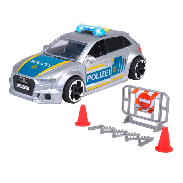 dickie-toys-audi-rs3-polizei-auto-15-cm-mit-licht-sound image 1