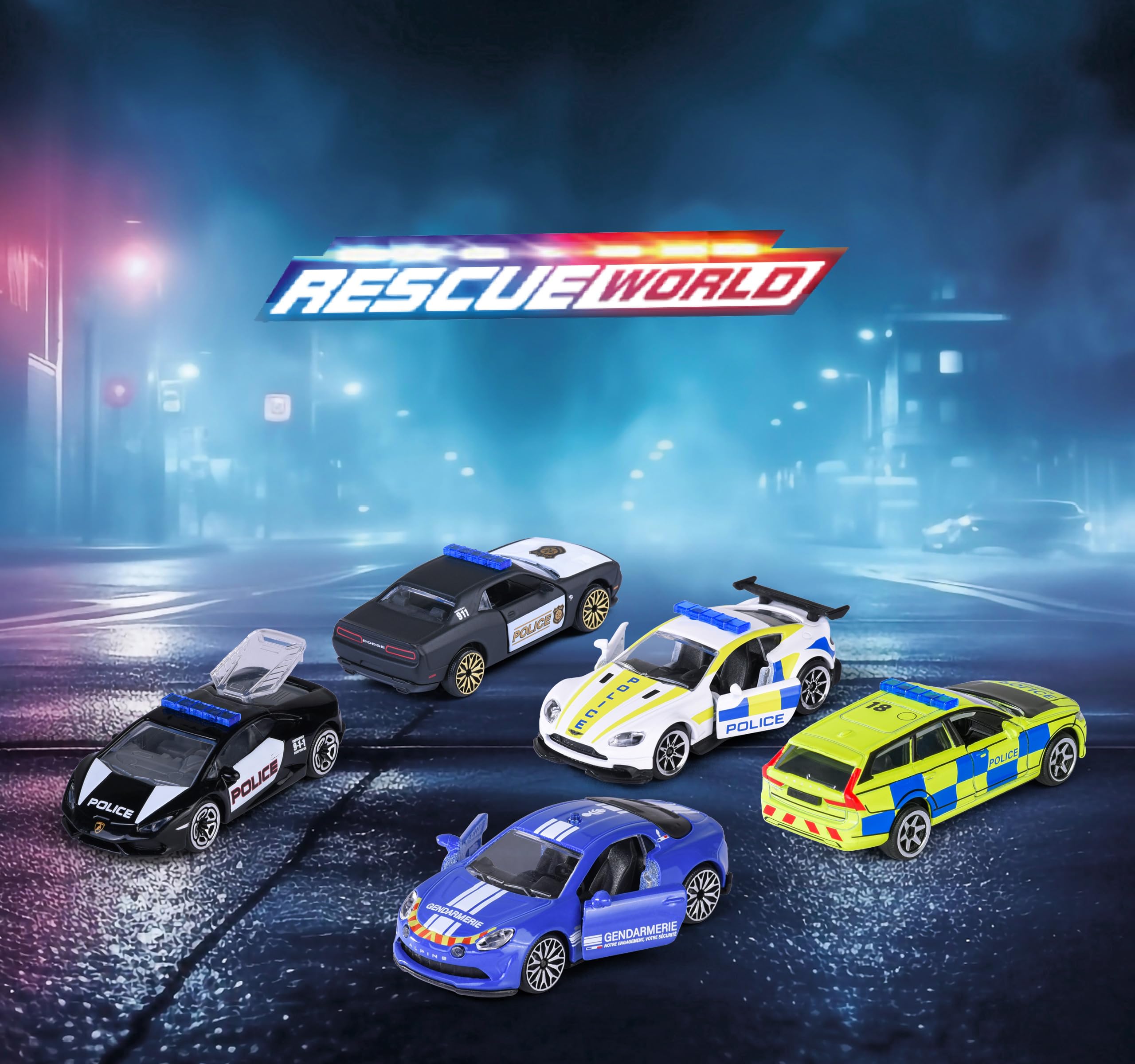 majorette-rescue-world-auto-set-5er-pack-polizei-7-5-cm-metall image 5