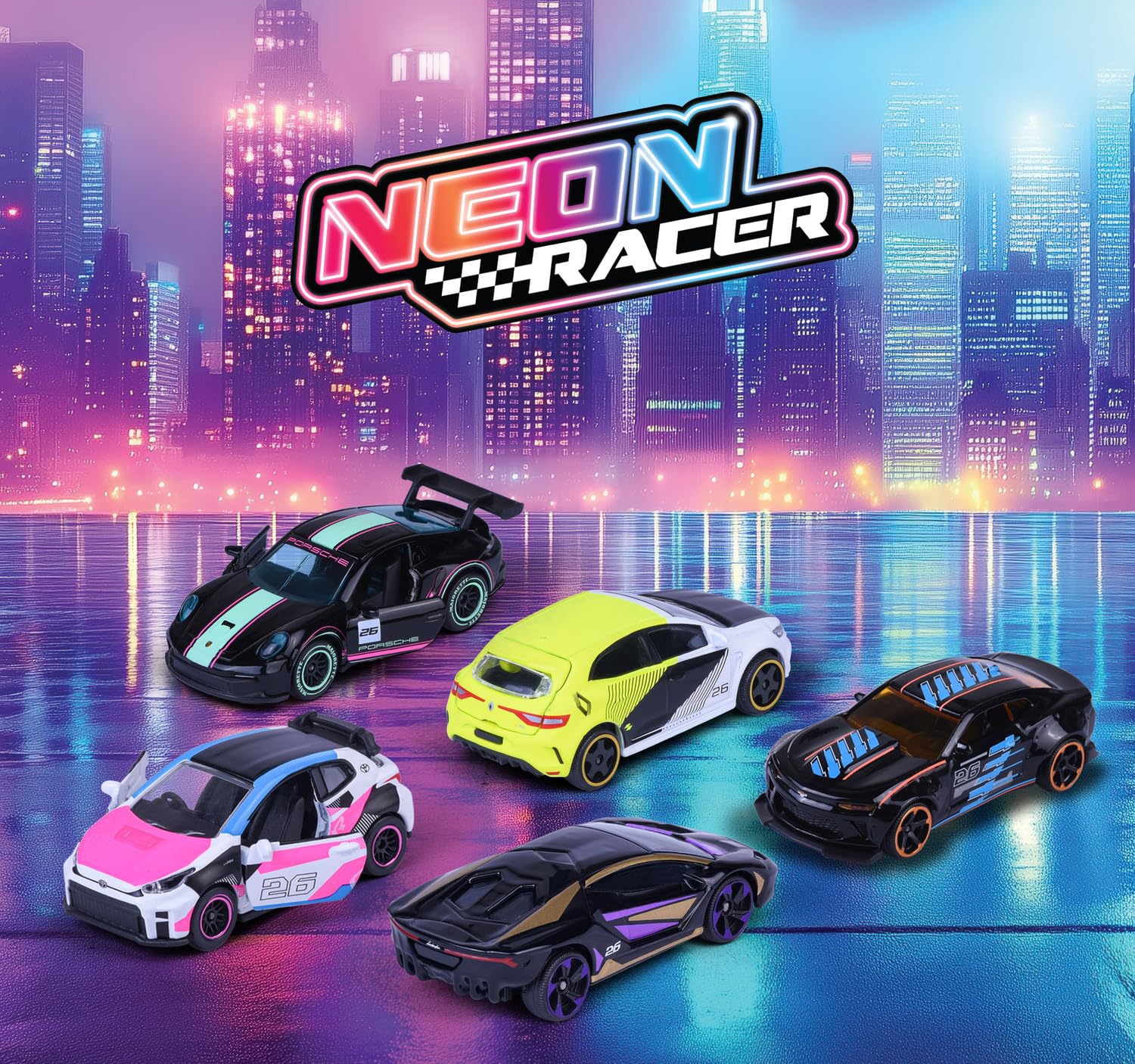 majorette-neon-racer-5er-geschenkset-streetracing-autos-metall-1-64-7-5-cm image 5