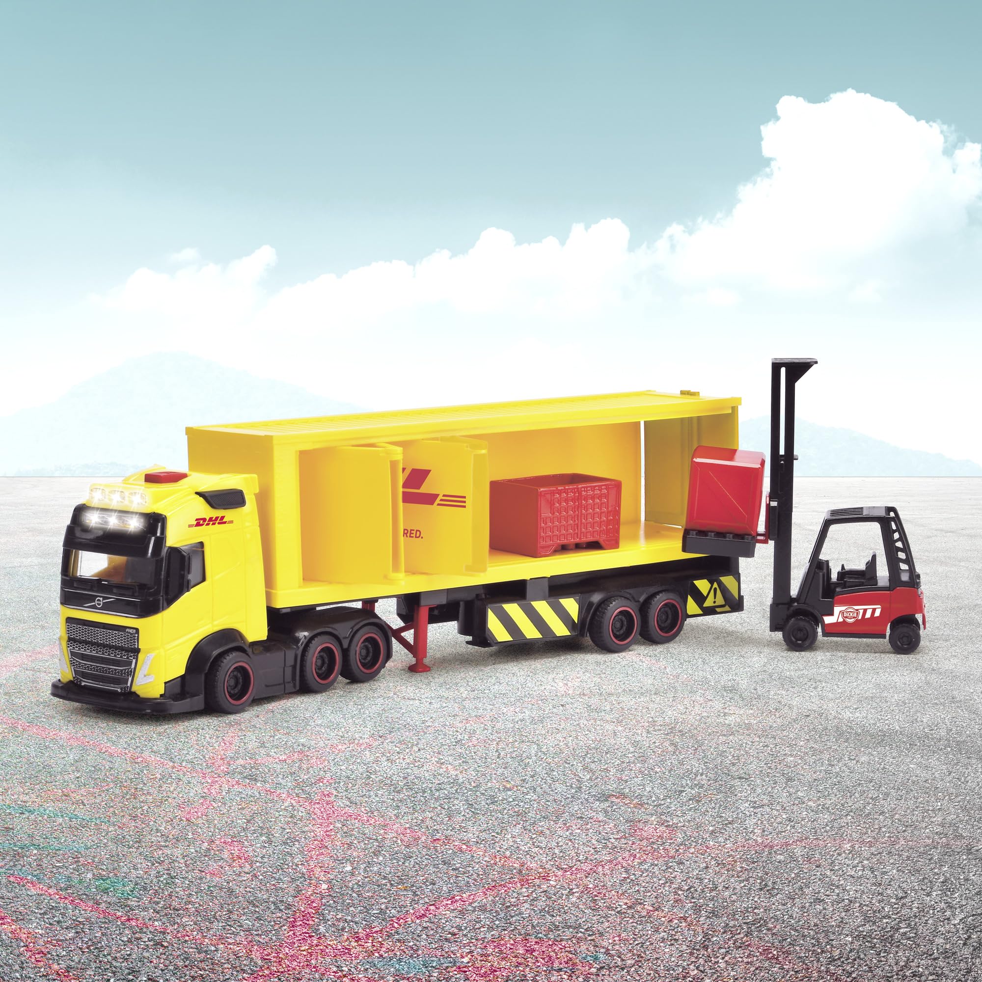 dickie-toys-volvo-dhl-truck-fh16-spielzeug-lkw-35-cm-mit-gabelstapler-licht-und- image 6