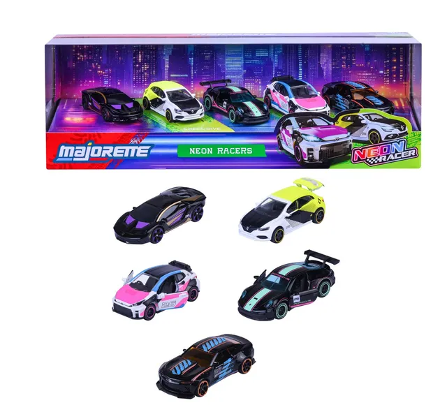 majorette-neon-racer-5er-geschenkset-streetracing-autos-metall-1-64-7-5-cm image 1