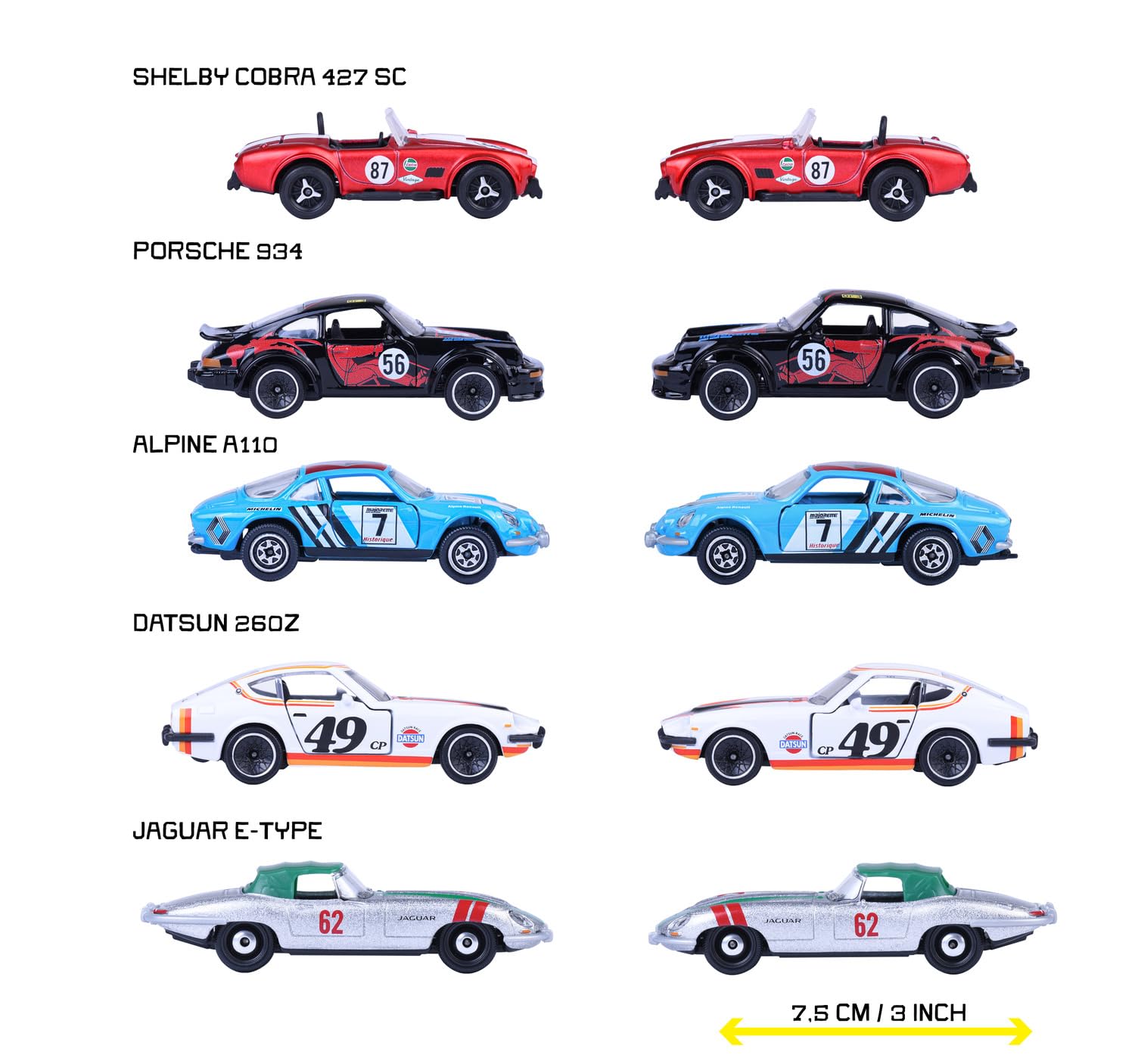 majorette-vintage-racing-auto-set-5er-shelby-cobra-porsche-934-u-a-metall-7-5-cm image 3