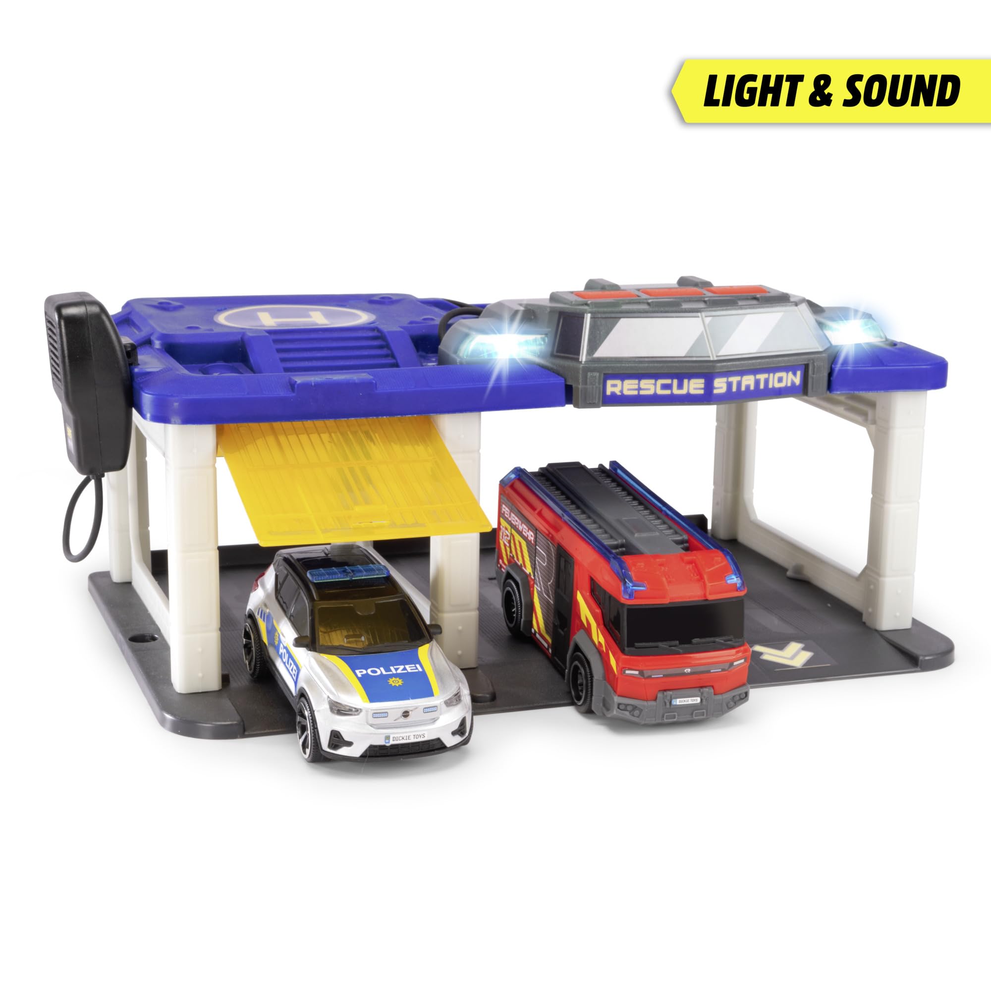 dickie-toys-rescue-auto-station-31x22cm-mit-polizei-und-feuerwehrauto image 2