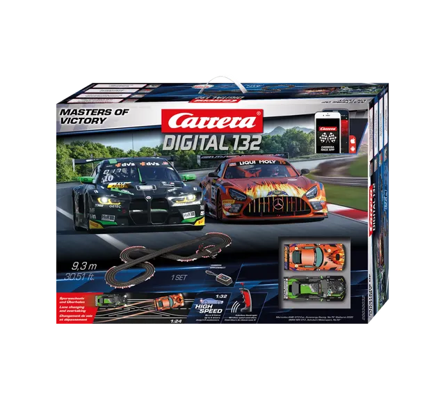carrera-digital-132-masters-of-victory-slotcar-set-mercedes-amg-gt3-vs-bmw-m4-gt image 1