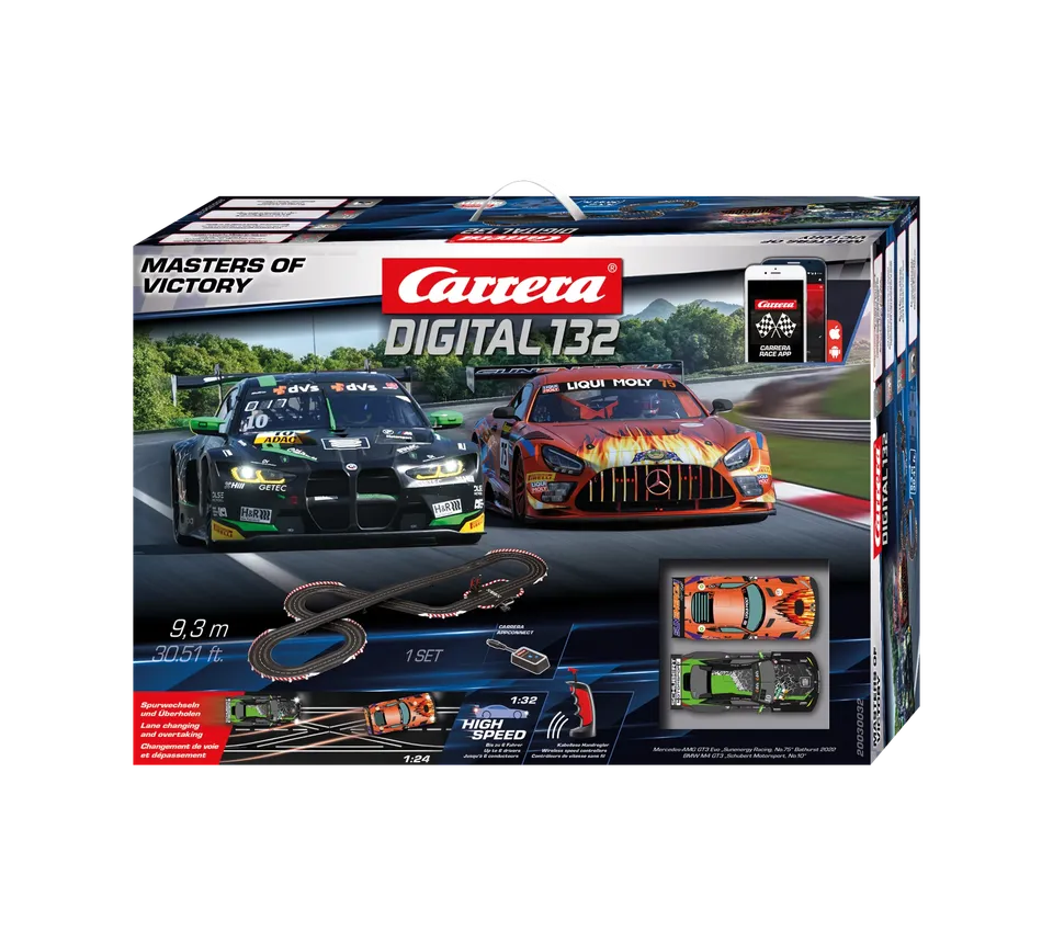 carrera-digital-132-masters-of-victory-slotcar-set-mercedes-amg-gt3-vs-bmw-m4-gt image 1