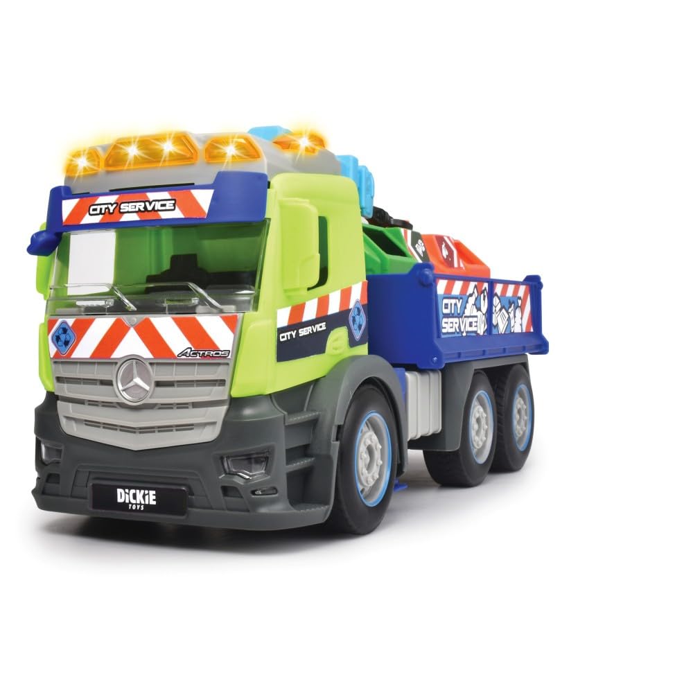 dickie-toys-action-truck-recycling-lkw-26-cm-gr-n-blau-mit-kran-sound-und-warnli image 4
