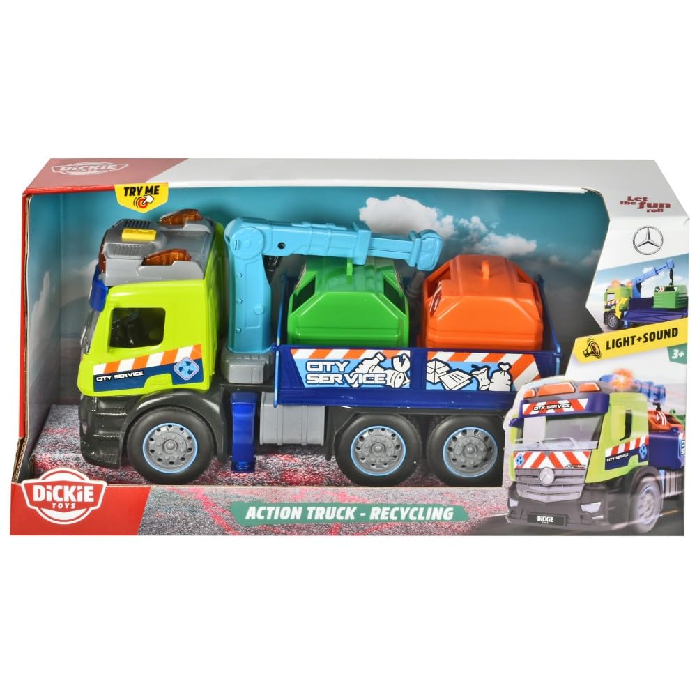 dickie-toys-action-truck-recycling-lkw-26-cm-gr-n-blau-mit-kran-sound-und-warnli image 7