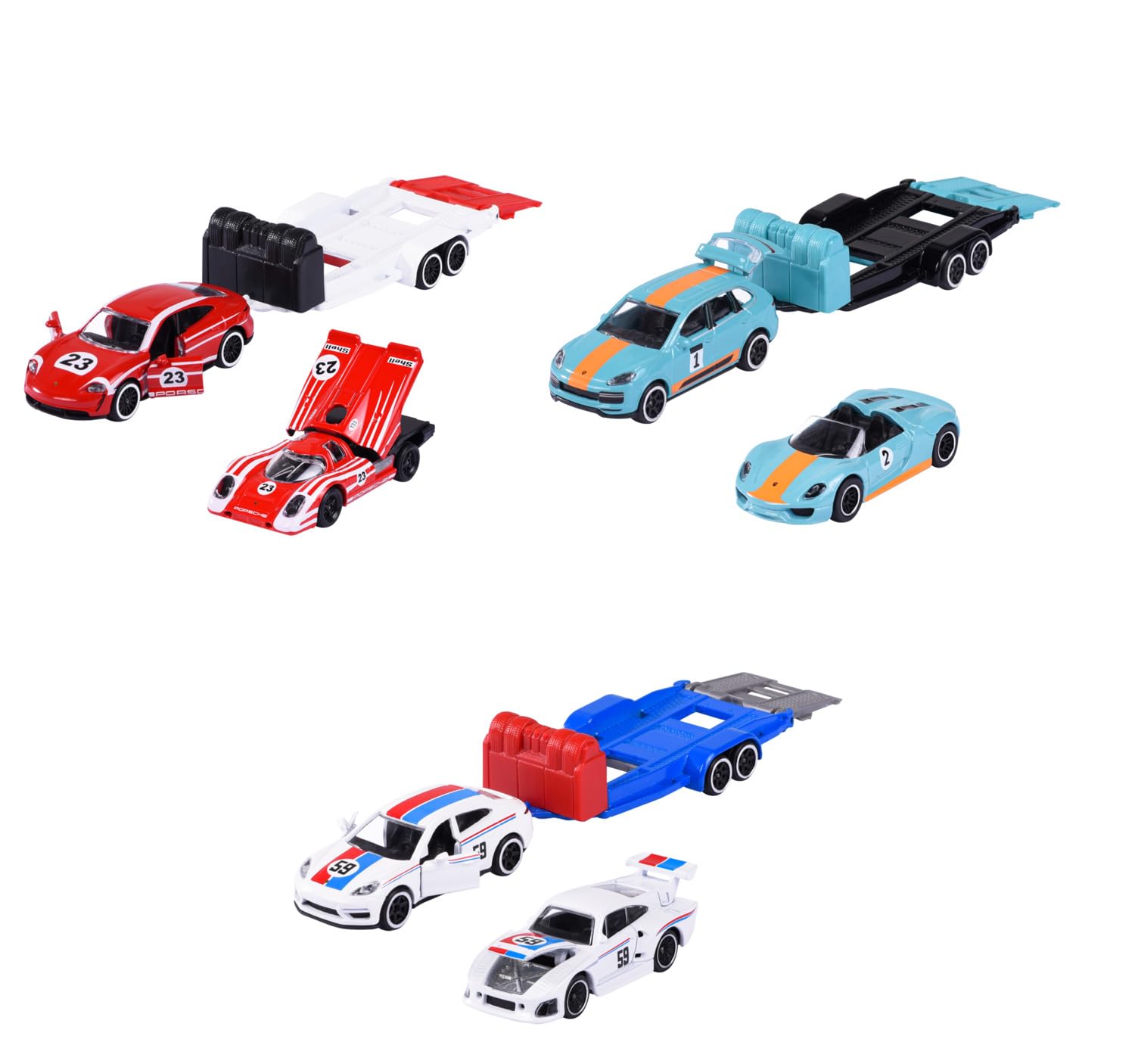 majorette-porsche-deluxe-trailer-race-set-2-autos-anh-nger-19-cm image 1