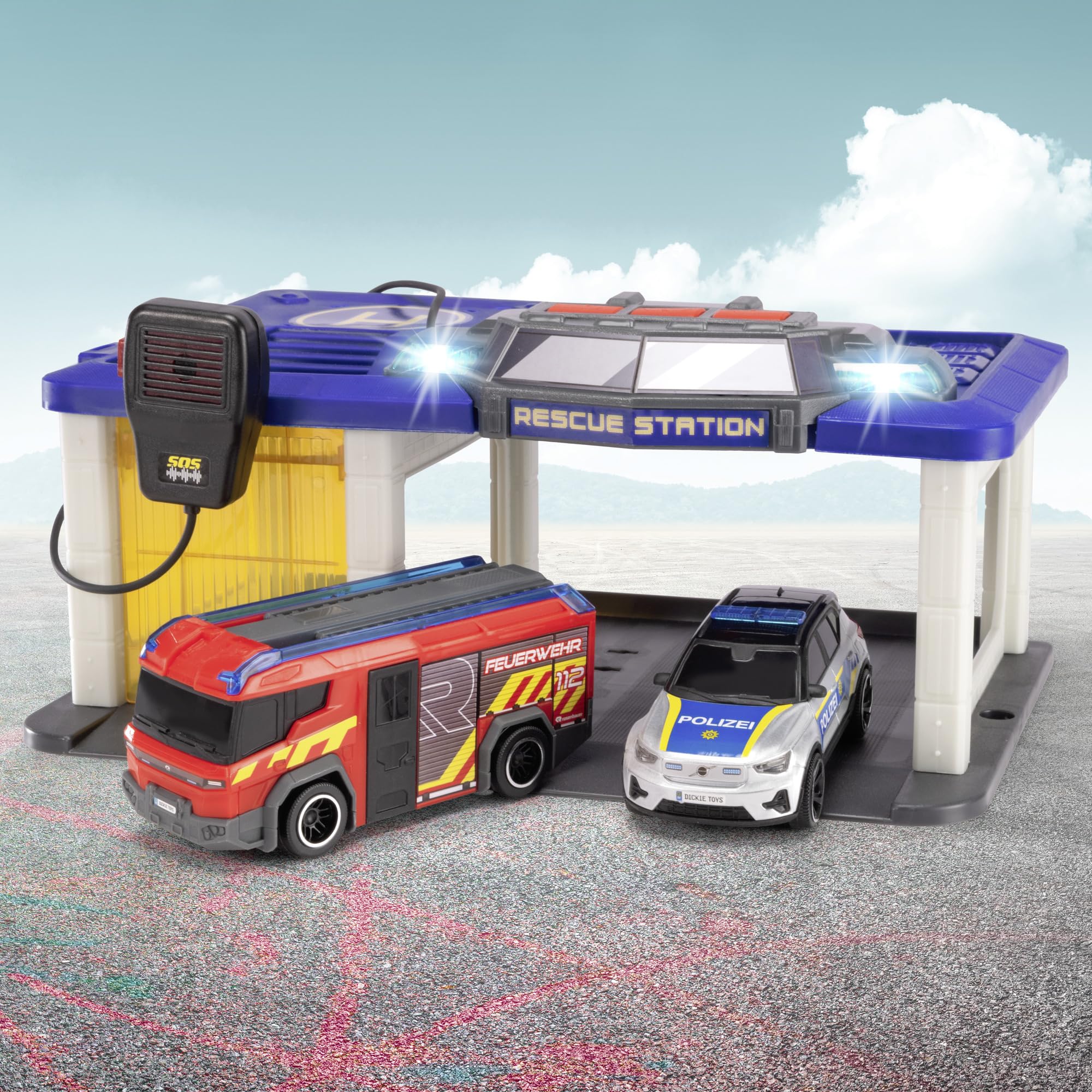 dickie-toys-rescue-auto-station-31x22cm-mit-polizei-und-feuerwehrauto image 5