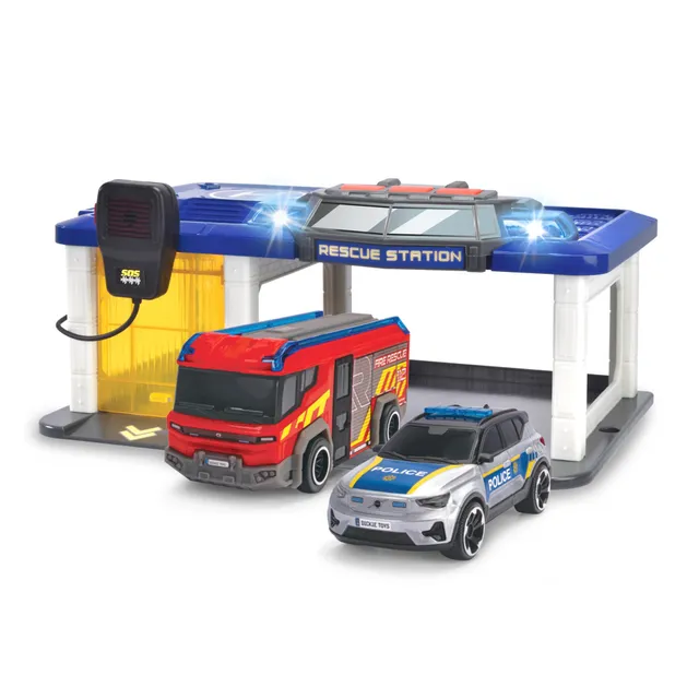 dickie-toys-rescue-auto-station-31x22cm-mit-polizei-und-feuerwehrauto image 1