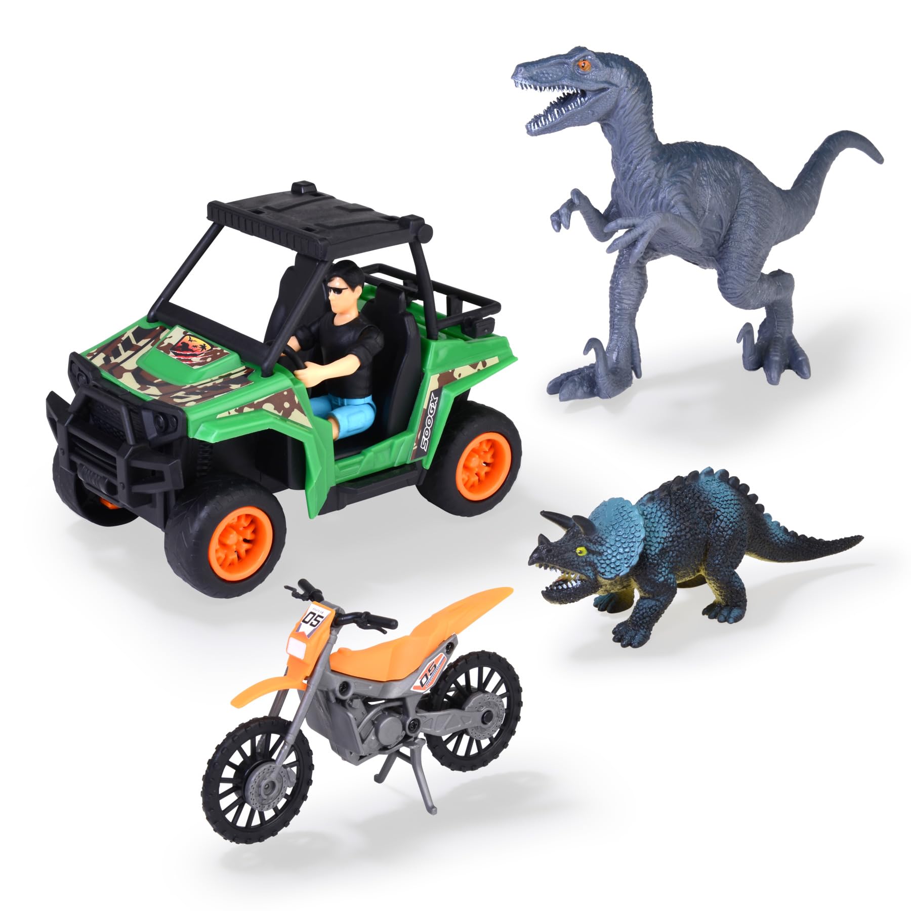 dickie-toys-dino-explorer-set-utv-bike-2-dinos-ranger image 1
