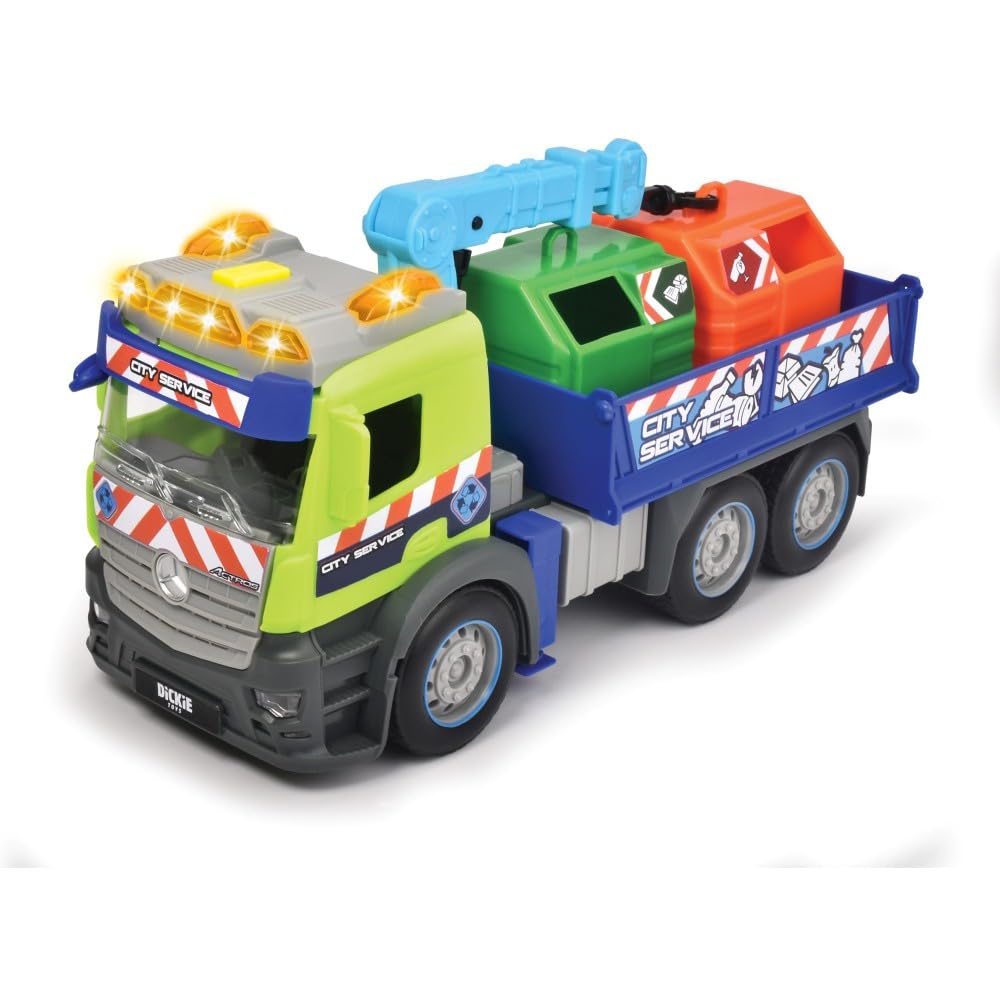 dickie-toys-action-truck-recycling-lkw-26-cm-gr-n-blau-mit-kran-sound-und-warnli image 3