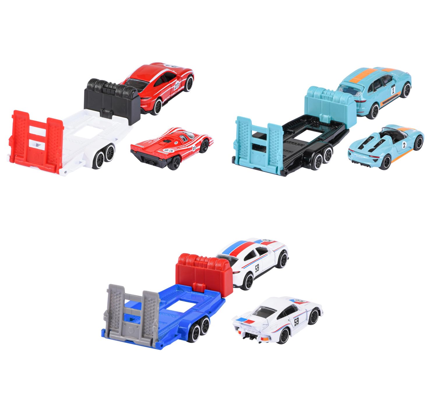 majorette-porsche-deluxe-trailer-race-set-2-autos-anh-nger-19-cm image 3