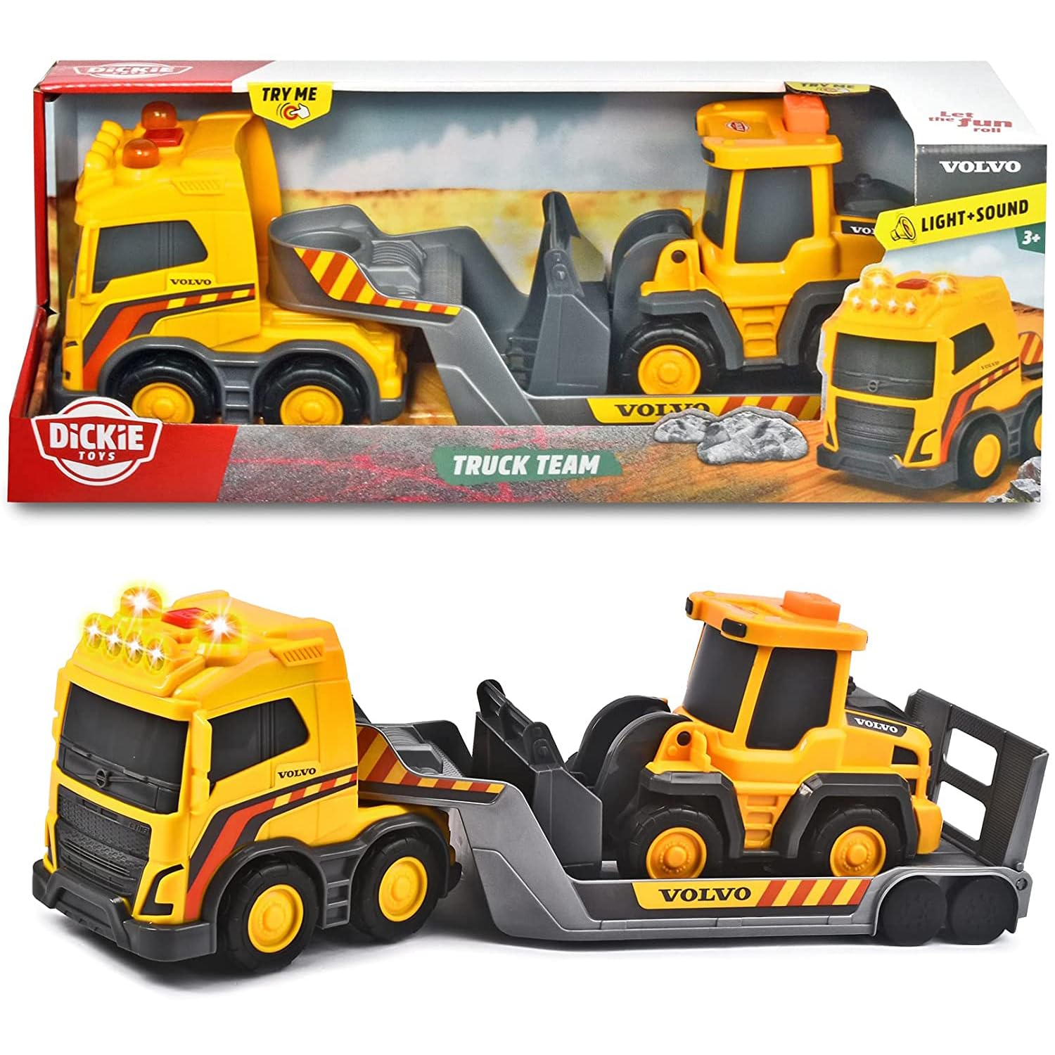 dickie-toys-volvo-truck-team-spielzeug-lkw-mit-anh-nger-und-radlader image 7