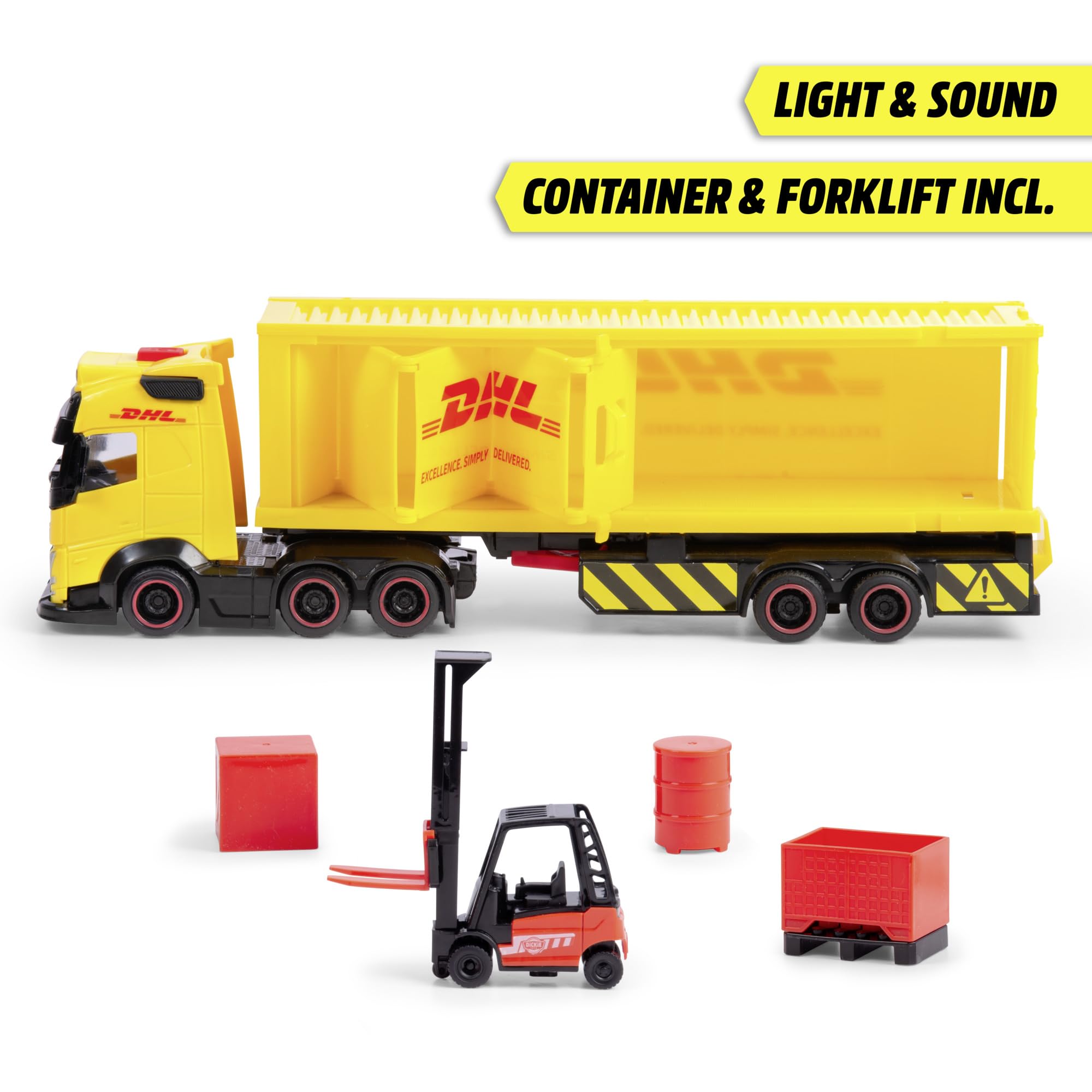 dickie-toys-volvo-dhl-truck-fh16-spielzeug-lkw-35-cm-mit-gabelstapler-licht-und- image 3