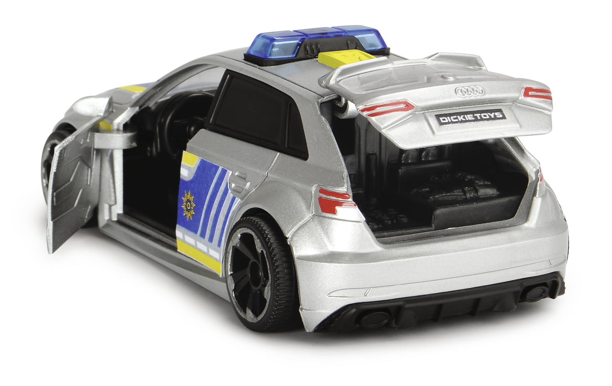 dickie-toys-audi-rs3-polizeiauto-15-cm-mit-stra-ensperre-licht-sound-und-friktio image 2