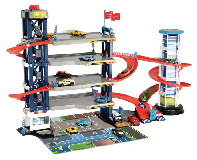 dickie-toys-parking-garage-parkhaus-4-etagen-mit-4-autos-helikopter-licht-sound image 1