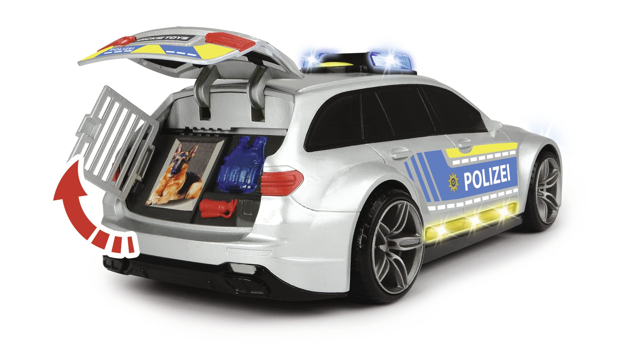dickie-toys-mercedes-amg-e43-polizeiauto-30-cm-motorisiert-mit-hund-licht-und-si image 4