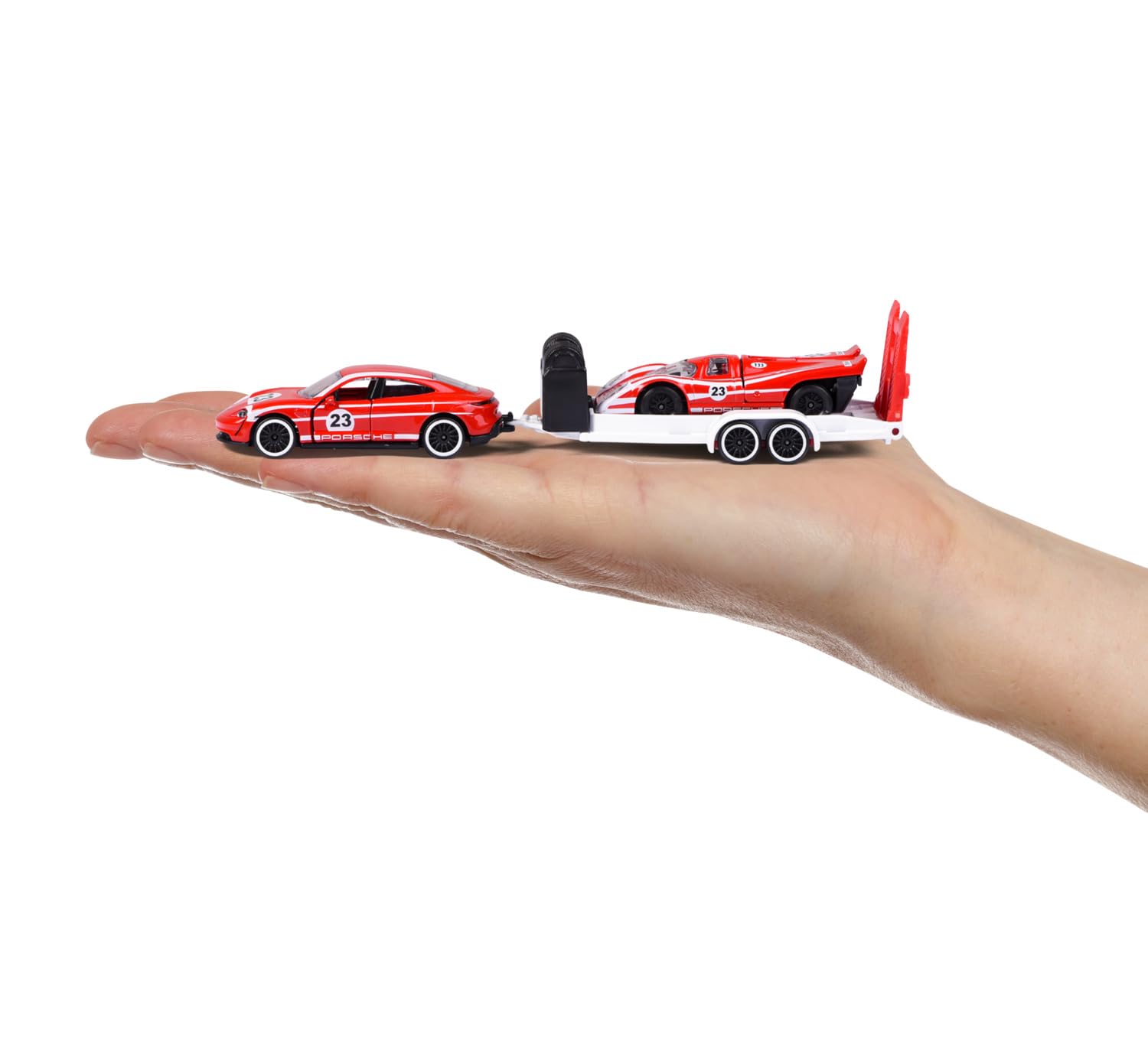 majorette-porsche-deluxe-trailer-race-set-2-autos-anh-nger-19-cm image 7