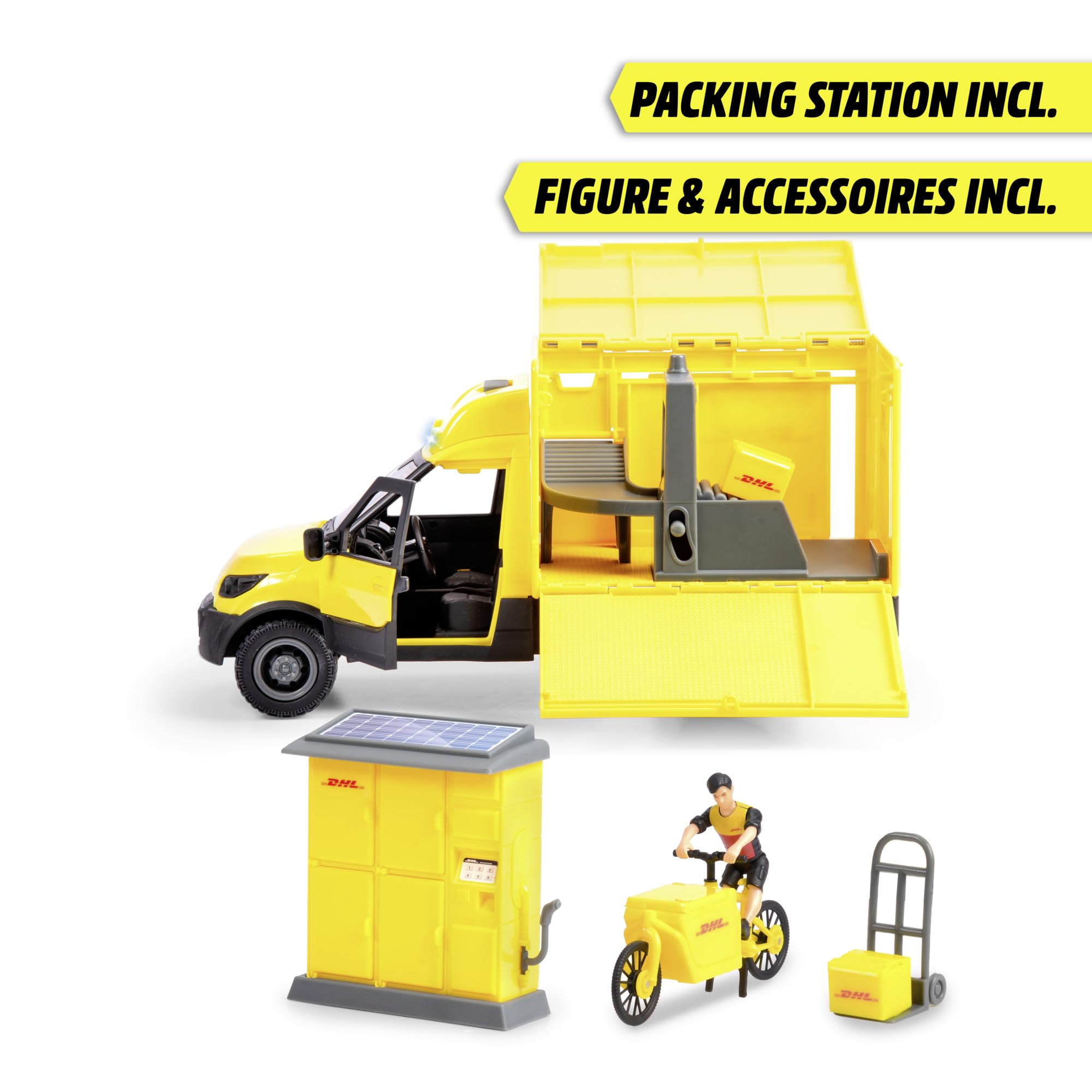 dickie-toys-dhl-delivery-set-25-cm-mit-e-fahrzeug-lastenfahrrad-und-packstation image 3