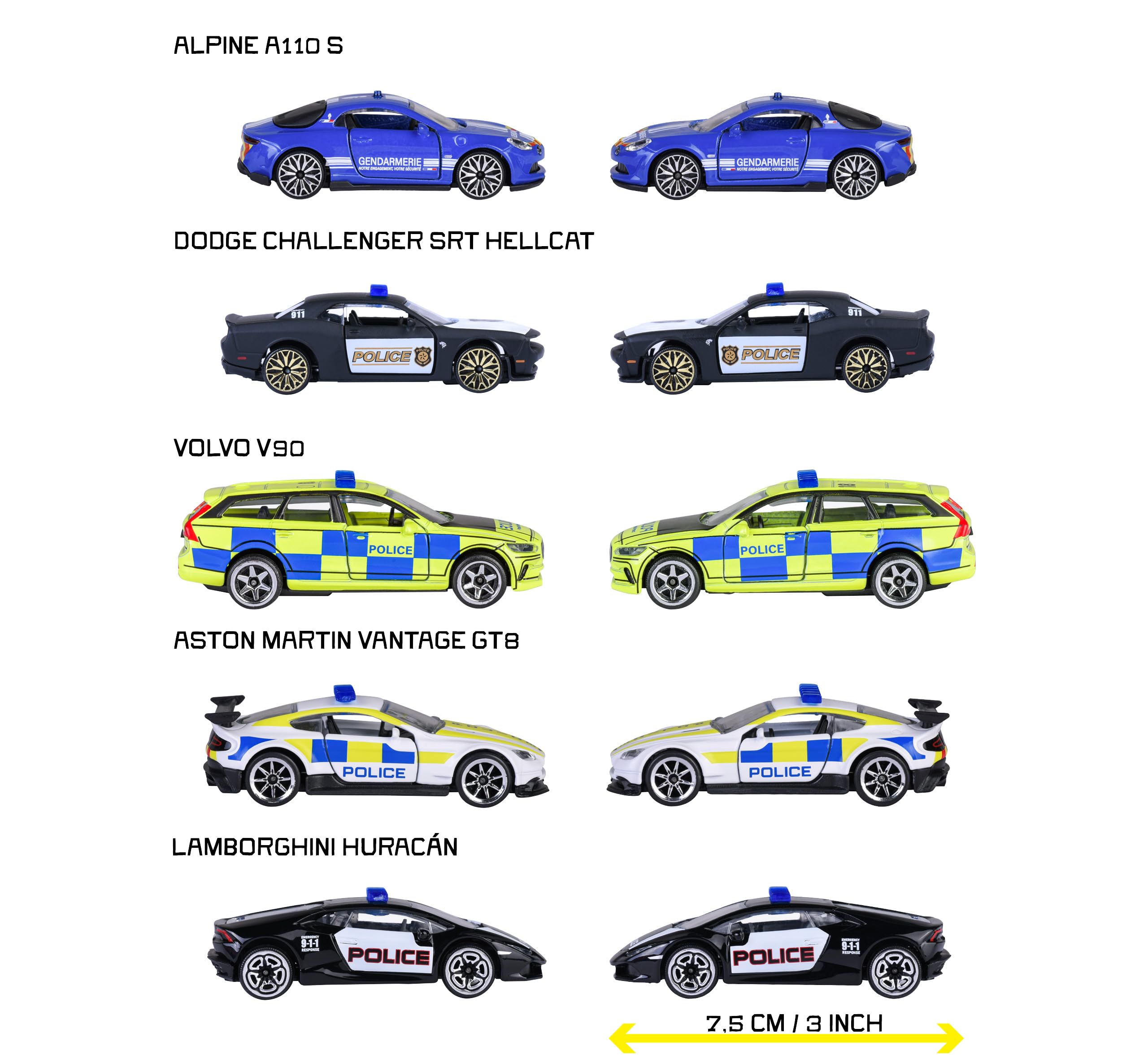 majorette-rescue-world-auto-set-5er-pack-polizei-7-5-cm-metall image 3