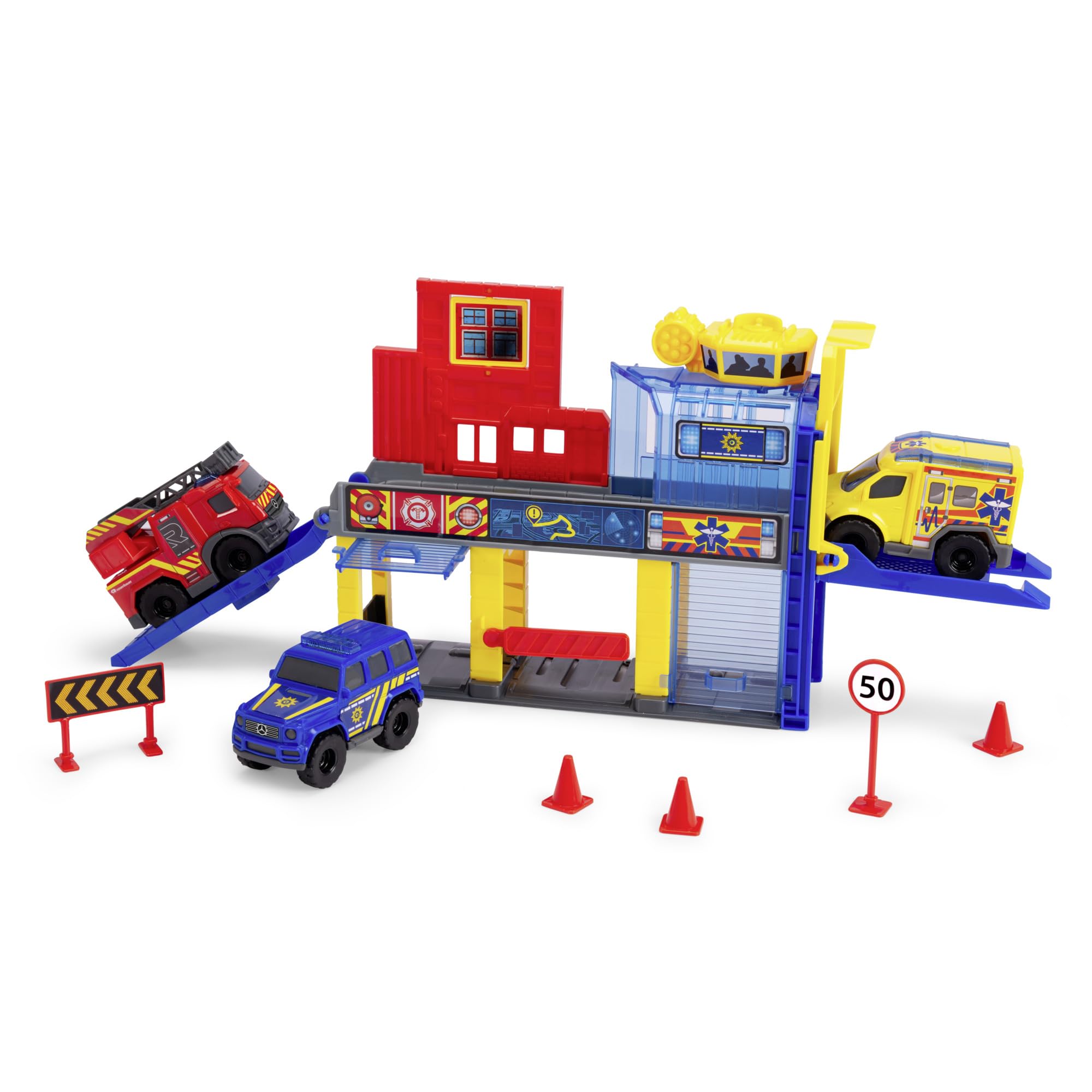 dickie-toys-micro-sos-auto-station-2-ebenen-3-mercedes-benz-autos image 1
